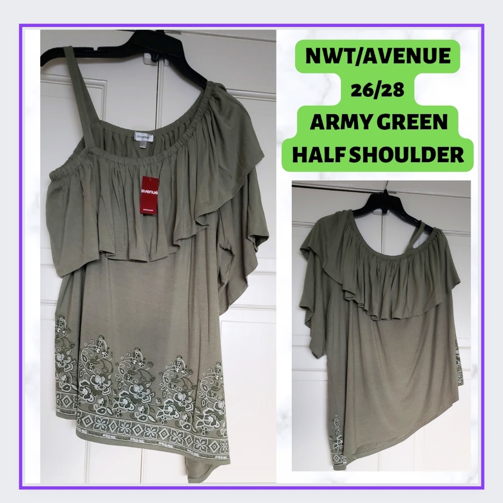 🔥NWT/AVENUE TOP-COLD SHOULDER-ARMY GREEN 26/28W